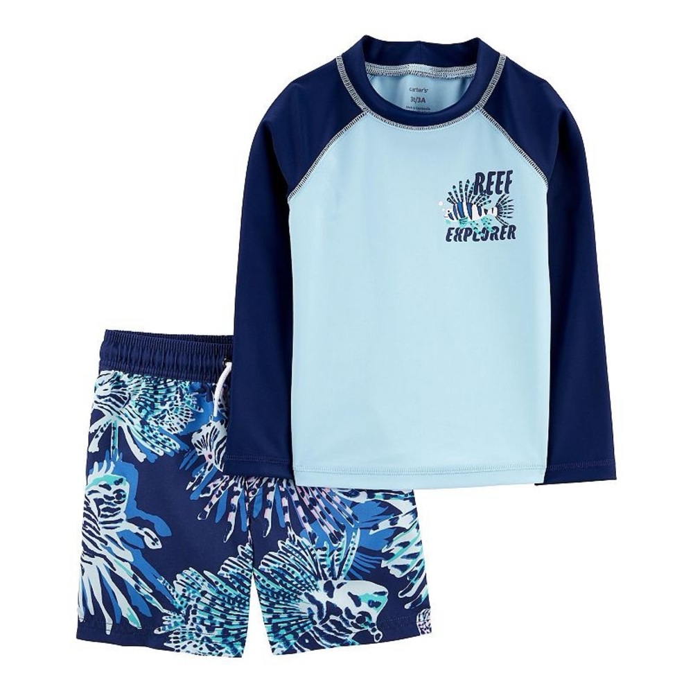 CARTER’S Toddler Boy 2 Piece Reef Explorer Raglan Rash Guard Top & Shorts Set